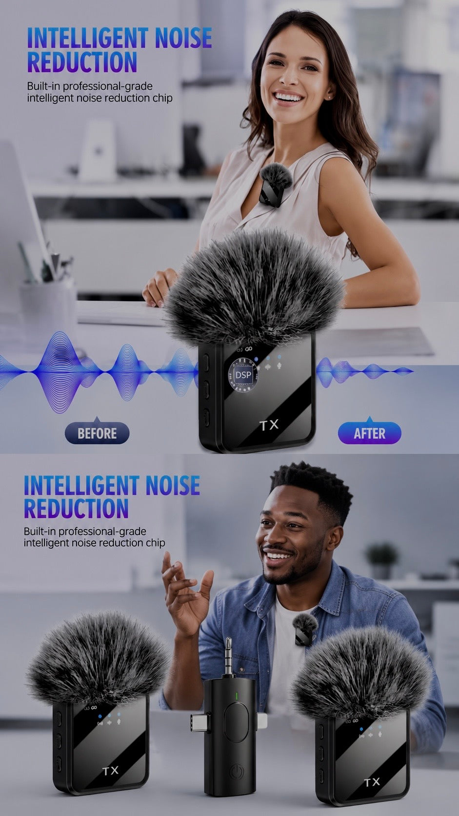 Double Micro Cravate Sans Fil F11-2 – Spécial Interview & Vlogging | reduction intelligente des bruits