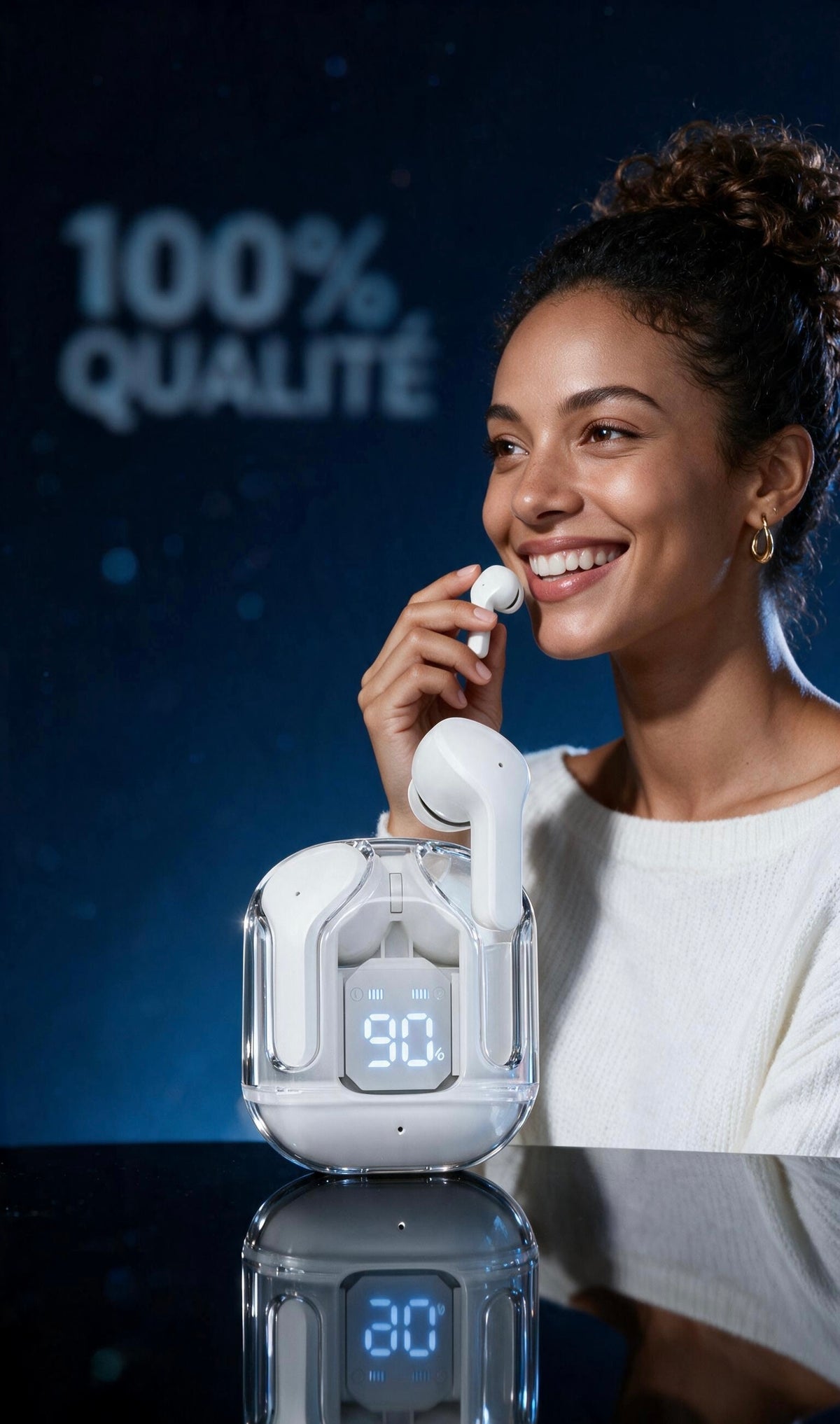 Air31 Transparent LED – Écouteurs Bluetooth Sans Fil Premium | Son HD & Écran LED