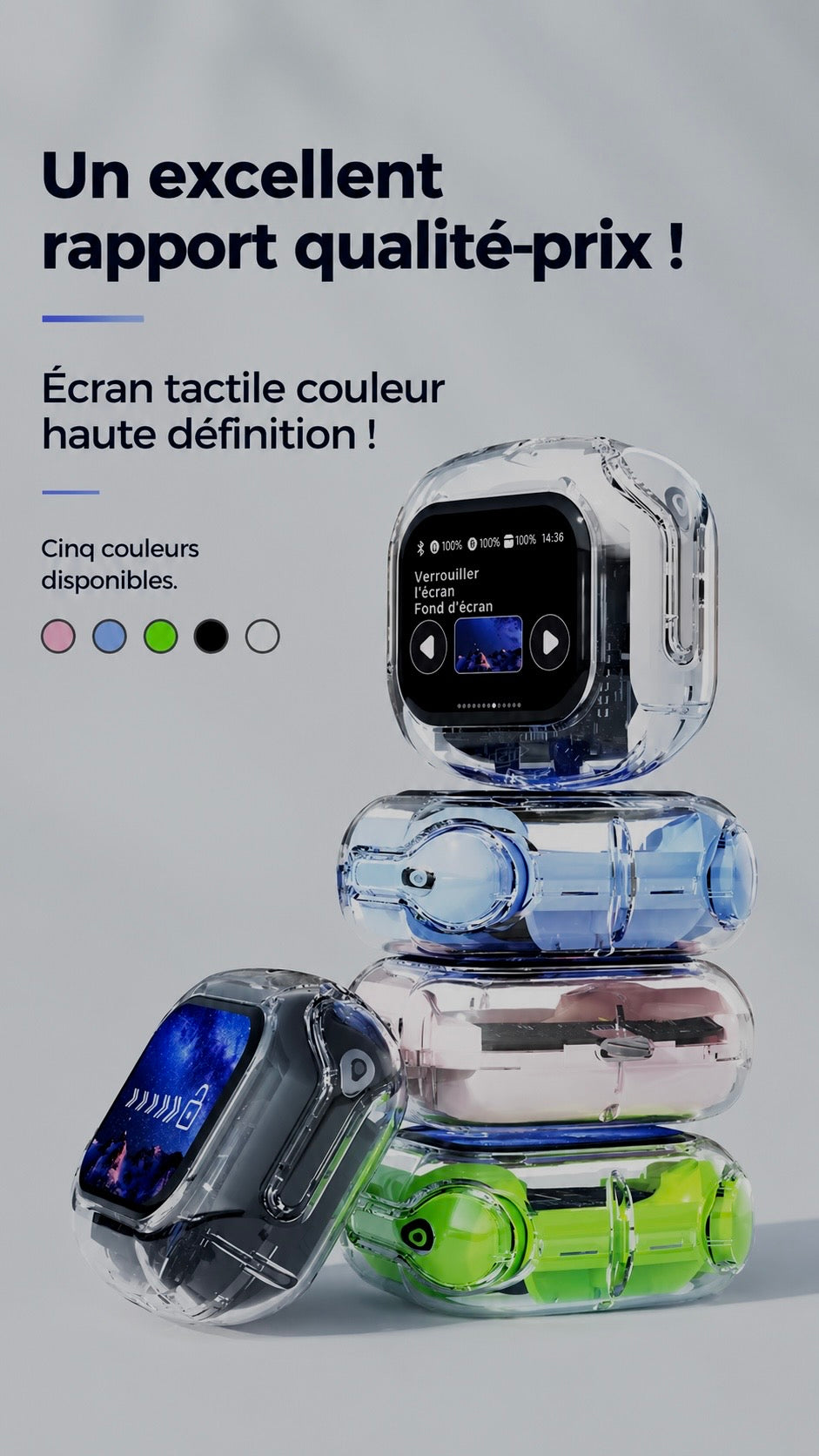 Écouteurs Sans Fil Premium à Écran Tactile Intelligent: Réduction intelligente des bruits • Son haute fidélité • Bluetooth 5.3 • Appels HD • Autonomie longue durée