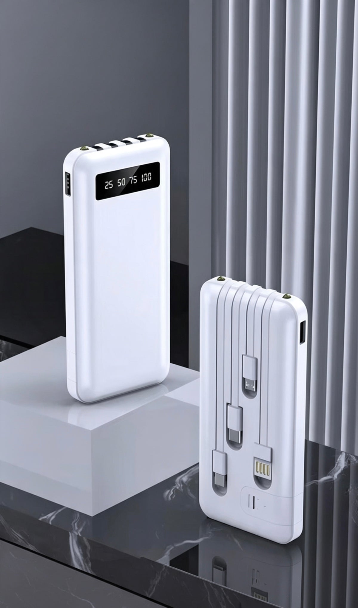 Mini Batterie Externe Fast-Charge – Pawer Bank Tout-en-Un avec Câbles Intégrés