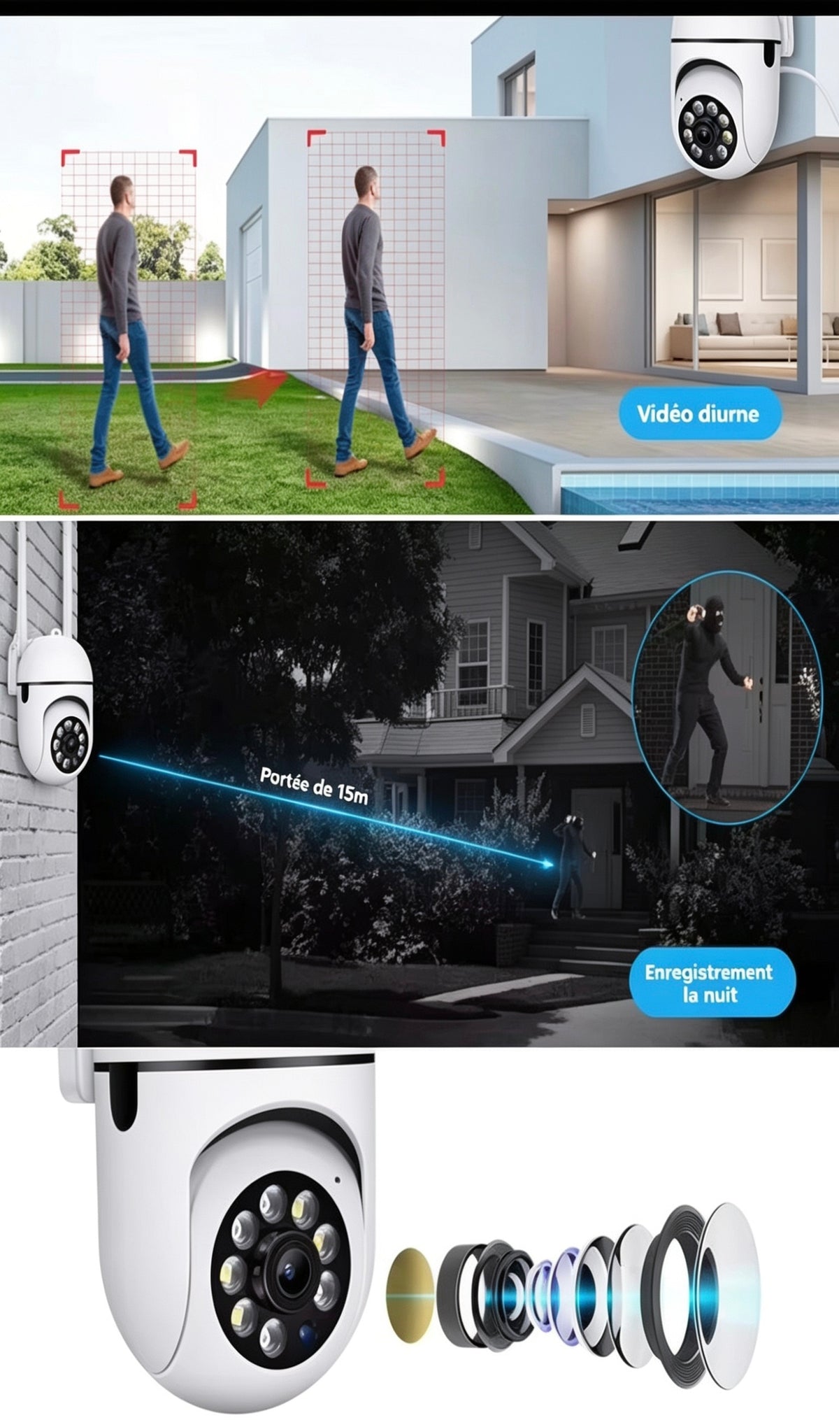 Caméra de Surveillance 360° WiFi – Vision Nocturne & Alarme Intelligente.