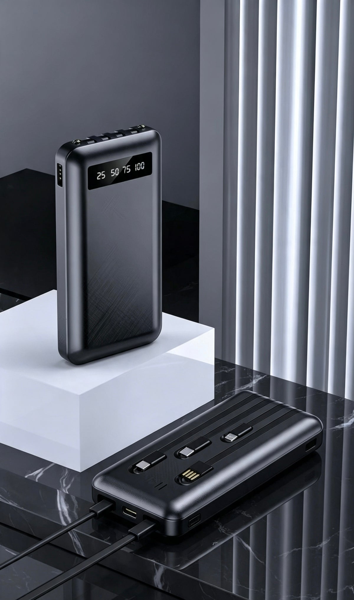 Mini Batterie Externe Fast-Charge – Pawer Bank Tout-en-Un avec Câbles Intégrés