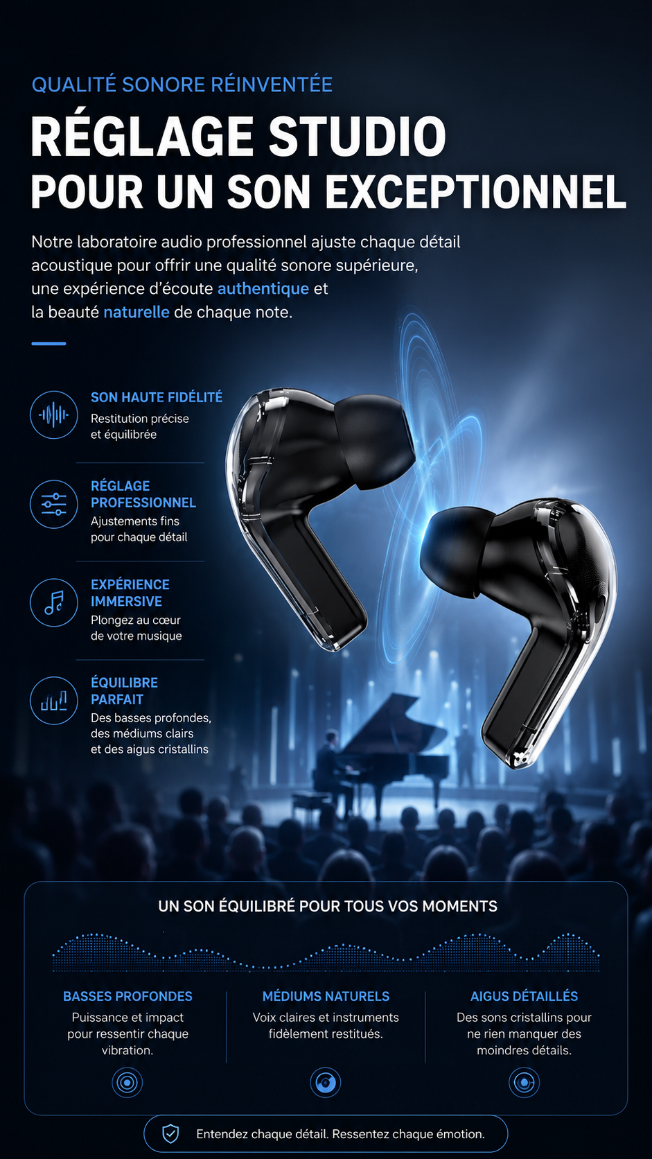 Écouteurs Sans Fil Premium à Écran Tactile Intelligent: Réduction intelligente des bruits • Son haute fidélité • Bluetooth 5.3 • Appels HD • Autonomie longue durée