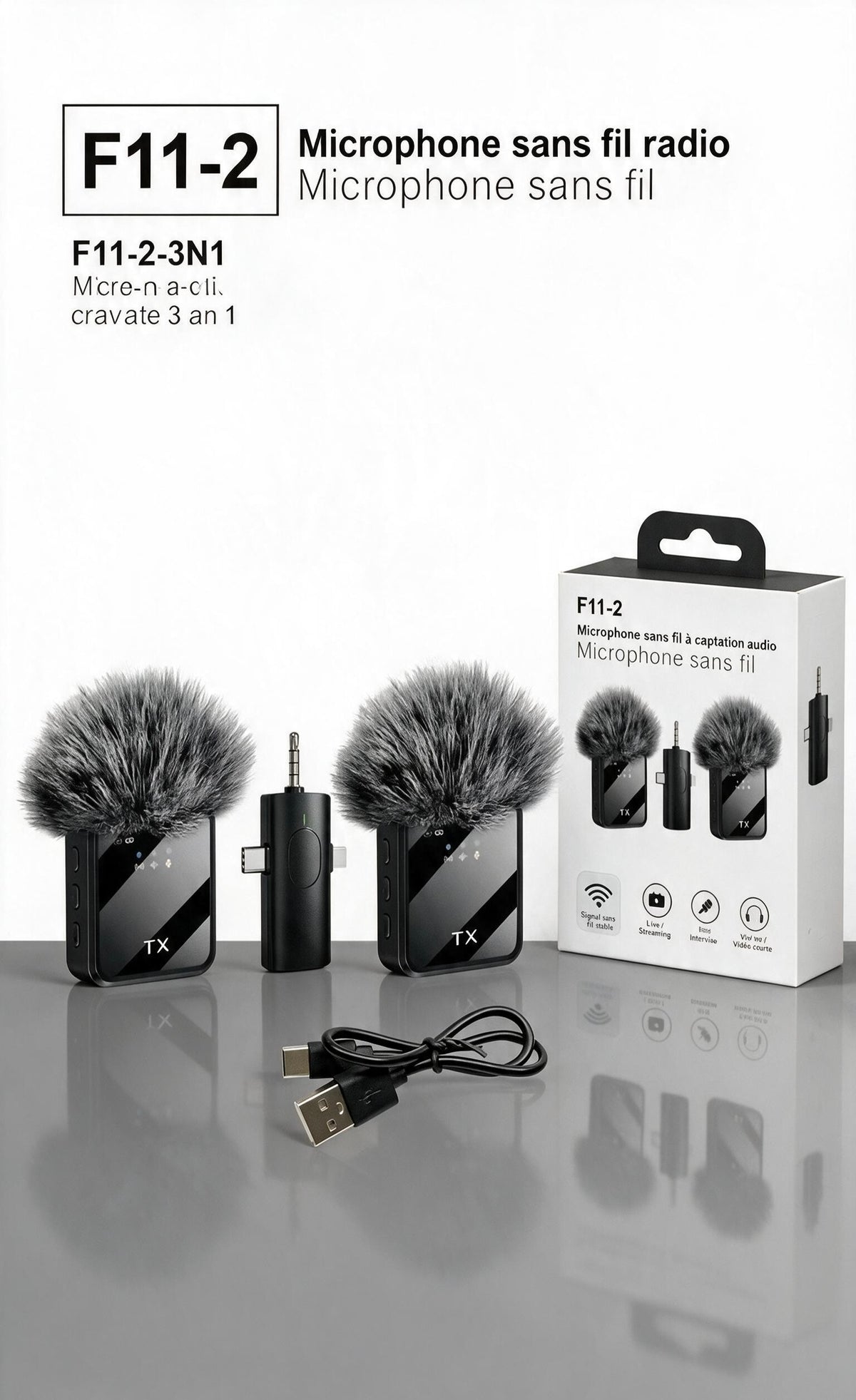 Double Micro Cravate Sans Fil F11-2 – Spécial Interview & Vlogging | reduction intelligente des bruits