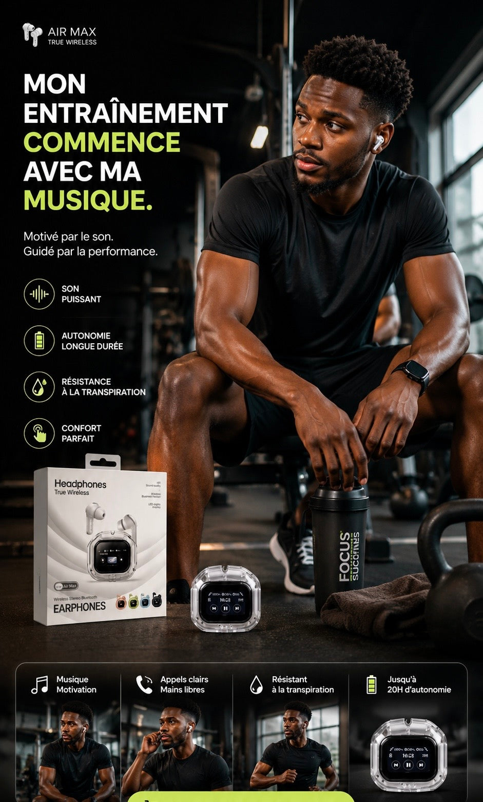 Écouteurs Sans Fil Premium à Écran Tactile Intelligent: Réduction intelligente des bruits • Son haute fidélité • Bluetooth 5.3 • Appels HD • Autonomie longue durée