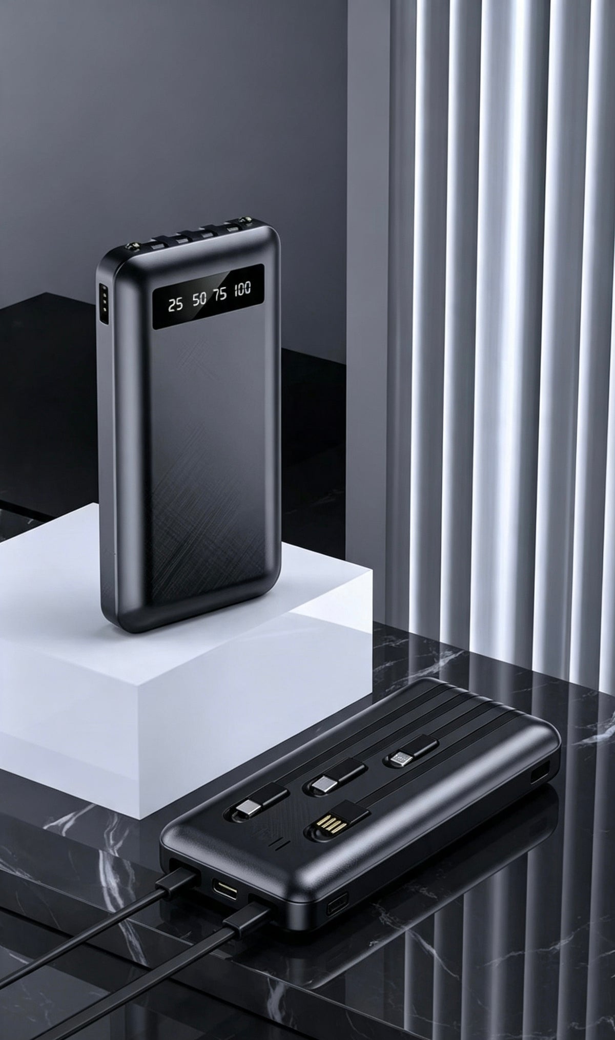 Mini Batterie Externe Fast-Charge – Pawer Bank Tout-en-Un avec Câbles Intégrés