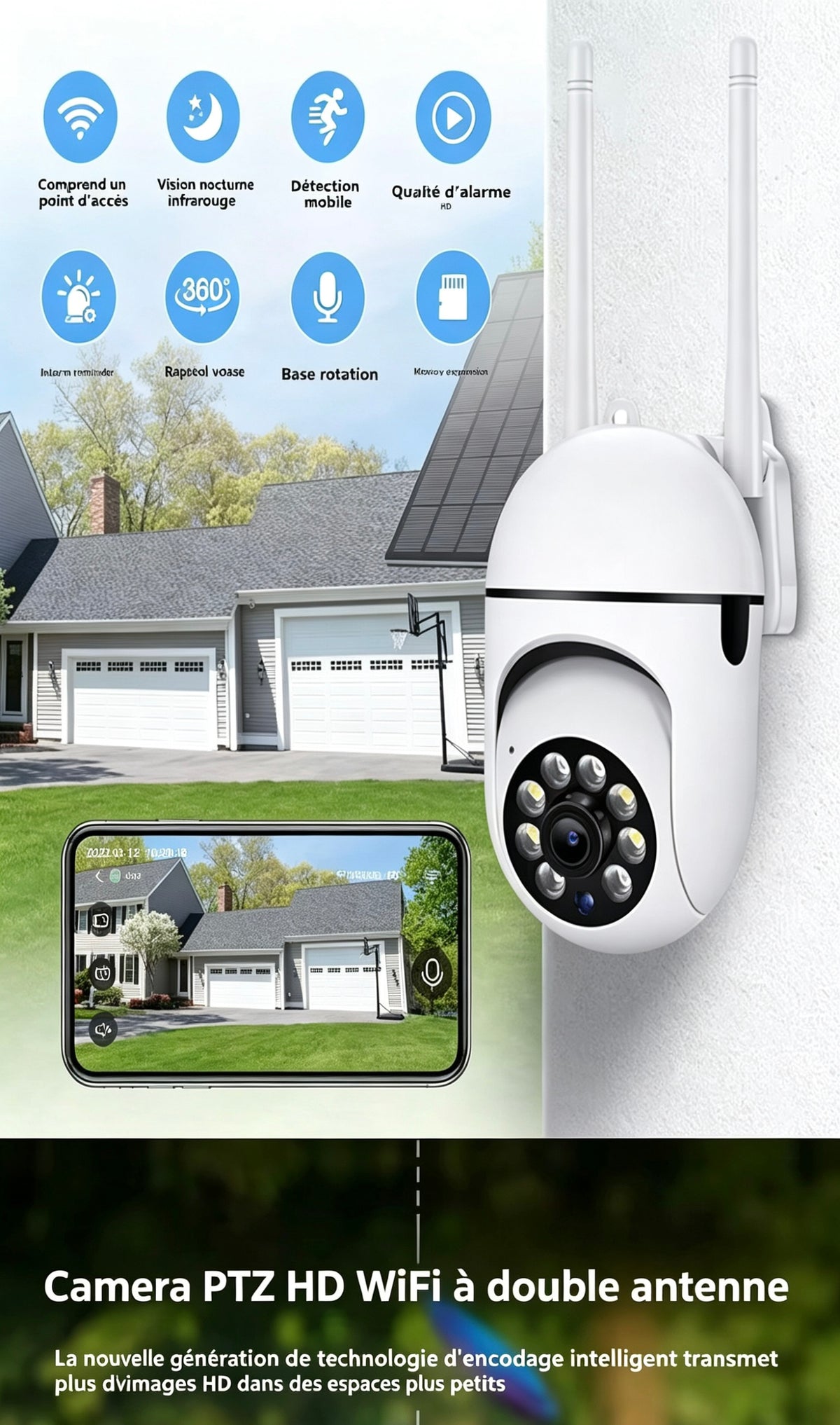 Caméra de Surveillance 360° WiFi – Vision Nocturne & Alarme Intelligente.