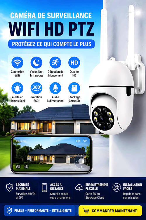 Caméra de Surveillance 360° WiFi – Vision Nocturne & Alarme Intelligente.