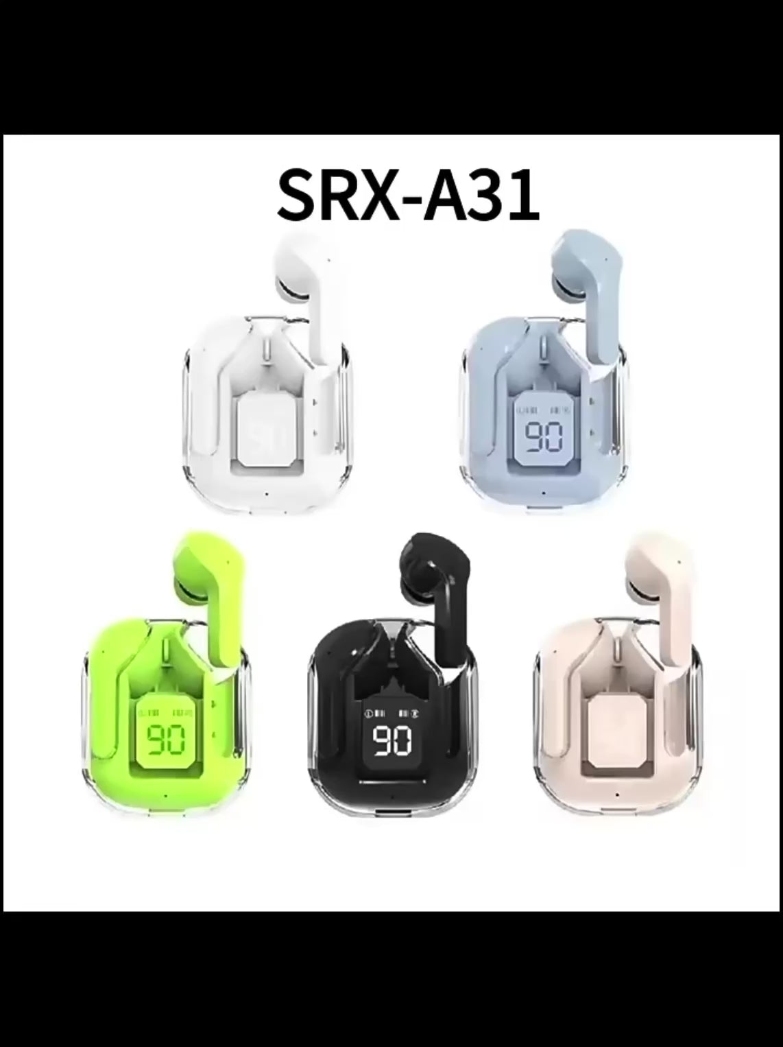 Air31 Transparent LED – Écouteurs Bluetooth Sans Fil Premium | Son HD & Écran LED